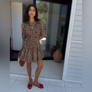NWT Never Fully Dressed puff sleeve pleated mini dress in leopard